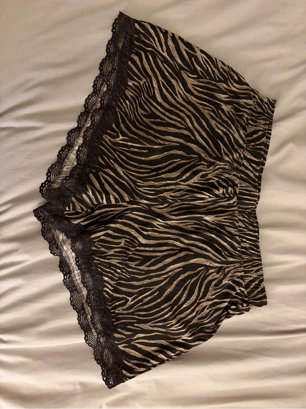 Zebra Print Lace-Trim Sleep Shorts - Black & Cream